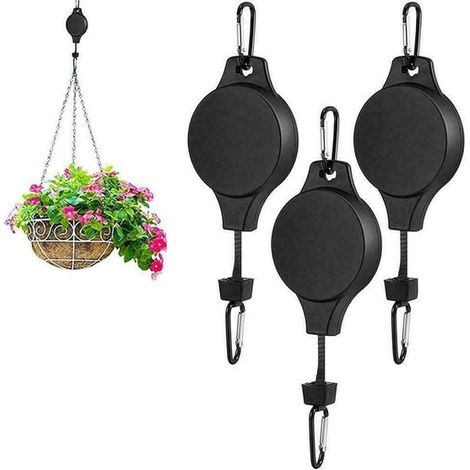 Set telescopico a quattro pezzi per appendere piante - Ruote per piante - Per piante sospese - Facile regolazione dell'altezza - Blocco automatico - Ganci regolabili - Adatto per cesti da giardino, va