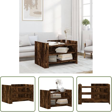 The Living Store Table basse chêne fumé 80x50x50 cm bois d'ingénierie - Table Basse - Meuble Salon - Table D'appoint - Table Design - Table Chêne (1/5)