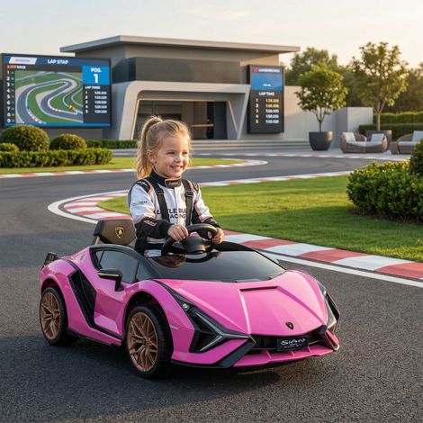 Voiture électrique enfant 3-5 ans Lamborghini 12V avec télécommande, vitesse 3-5km/h, rose (1/5)