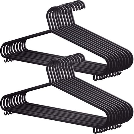 Cintres en plastique – Lot de 10 cintres robustes avec barres pour costumes et pinces, gain de place, 37 cm de large, blancs (1/4)