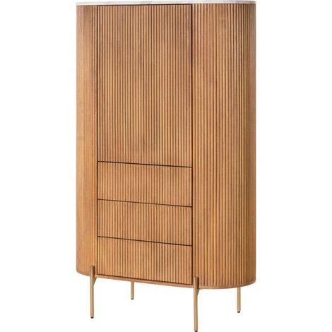 Highboard Mango 100x45x160 natur lackiert / Marmor weiß BARCELONA 542
