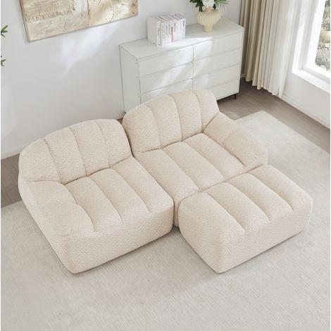 Sofá rinconero modular de 2 plazas, sin montaje, 210 x 165 x 79 cm, beige blanco DESVIAE (1/5)