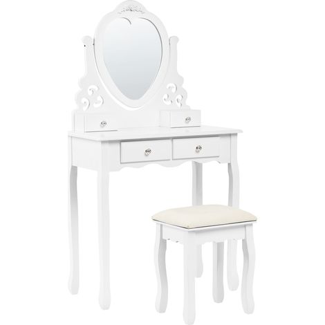 Tocador de MDF blanco madera maciza 138 x 74 cm 4 cajones 1 espejo mueble glamour sala de estar dormitorio Diva (1/5)