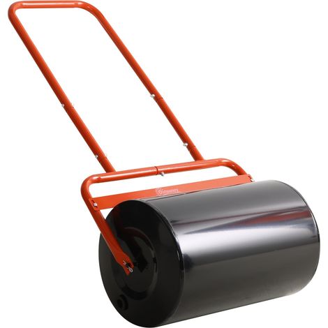 Rasenwalze 50cm Breite, Gartenwalze befüllbar mit 38L Wasser/ 62 kg Sand, Handwalze mit U-förmigem Griff, Rasenroller aus Stahl, Ackerwalze, Rot