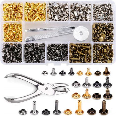 Rivets en Cuir 240 Ensemble 3 Tailles Double Rivet Goujons Tubulaires en Métal avec 4 Pièces Outil de Fixation et Punch Pince pour Artisanat en Cuir DIY Rivets de Remplacement 4 Couleurs