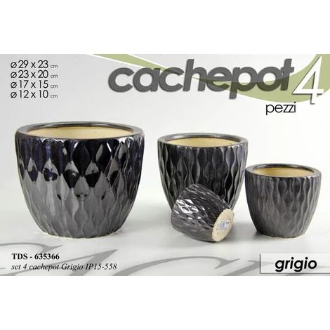 Set aus 4 grauen Cachepots Ø30/23/17/12 cm
