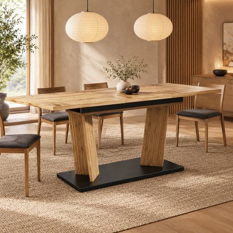 Tavolo da pranzo allungabile 120-160 x 80 cm in MDF e metallo, effetto rovere, DESVIAE (1/5)