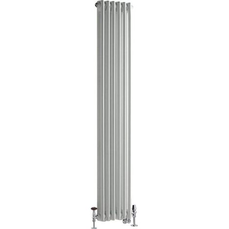 Milano Windsor White 1500mm x 290mm Cast Iron Style Vertical Double Column Dual Fuel Electric Radiator with Angled Thermostatic Valves - Chrome Valves (1/5)