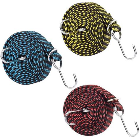 Corde élastique avec crochets, 3 pièces, 2 mètres de long, pour voiture, vélo, moto et camping (1/5)