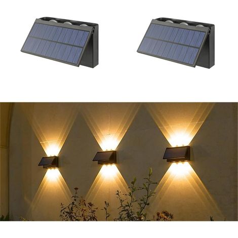2er-Pack Solar-Wandleuchten, moderne nordische 6-LED-Außenbeleuchtung mit Sonnenlichtsensor, wasserdicht (Warmweiß) (1/5)