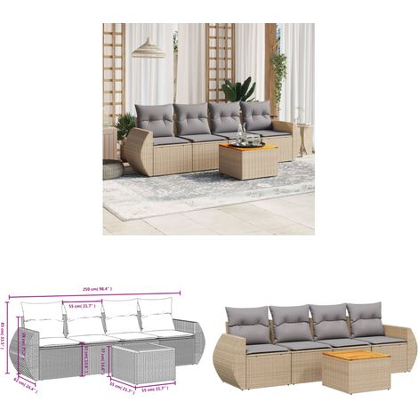 5-tlg. Garten-Sofagarnitur mit Kissen Beige Poly Rattan - Gartenmöbel - Outdoor Möbel - Rattan Gartenset - Lounge Set - Esstisch - Home & Living (1/3)