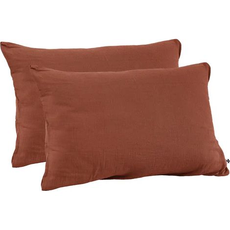 Lot de 2 Taies d’Oreiller en Double Gaze de Coton – 50 x 70 cm – Terracotta (1/3)