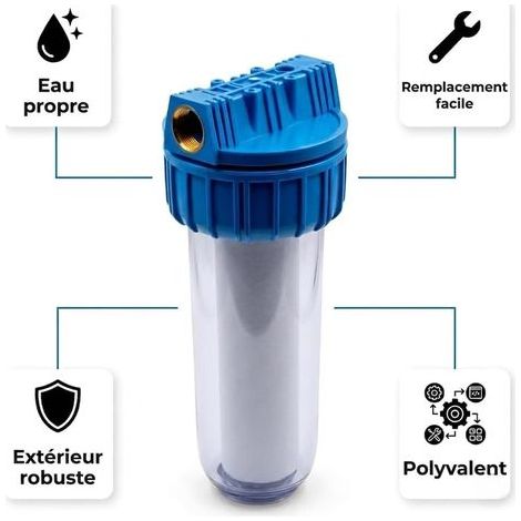 Filtre à eau 1" – Cartouche remplaçable – 8 bar – Pour pompe de jardin, maison et industrie – Kit complet avec clé et support – Filtration des sédiments et impuretés (1/4)