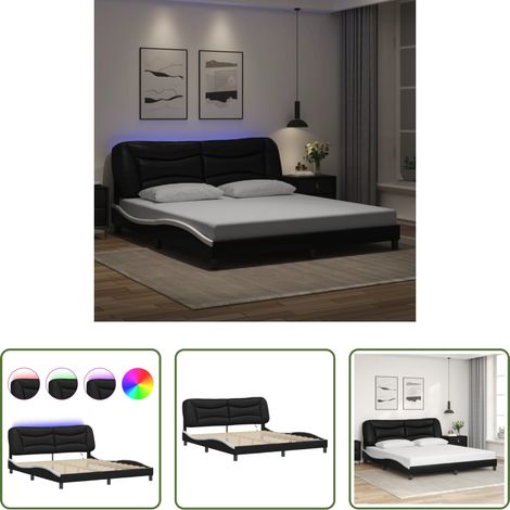 LED-Leuchten -  Bettgestell mit LED ohne Matratze "Hvar" Schwarz und Weiß 180x200 cm (1/5)