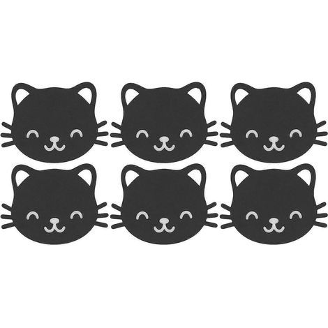 Set mit 6 Untersetzern mit Cartoon-Tiermotiven, nordischer Stil, wärmeisolierend und hitzebeständig, für den Couchtisch, Katzenmotiv. (1/5)