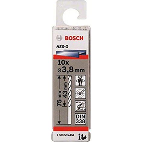 PRO Trapano a spirale HSS-G in metallo, 3,8 x 43 x 75 mm, confezione da 10 pezzi (1/4)