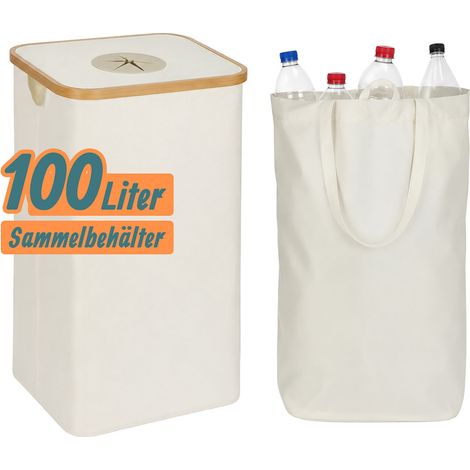 Relaxdays Pfandflaschen Sammelbehälter 100 l, HBT: 75 x 40 x 33 cm, waschbare Flaschentasche, Flaschensammler, beige