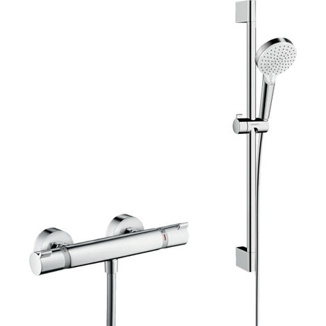 Hansgrohe Ecostat Comfort Pack Mitigeur thermostatique douche + Set de douche Crometta Vario avec douchette 2 jets