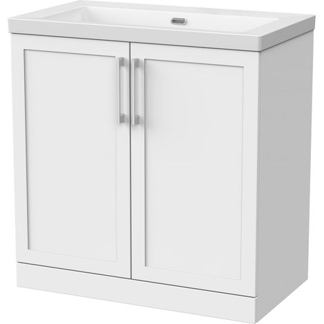 Stonnall Traditional Floor Standing 2 Door Vanity Unit with 0 Tap Hole Fireclay Basin, 800mm, Matt White