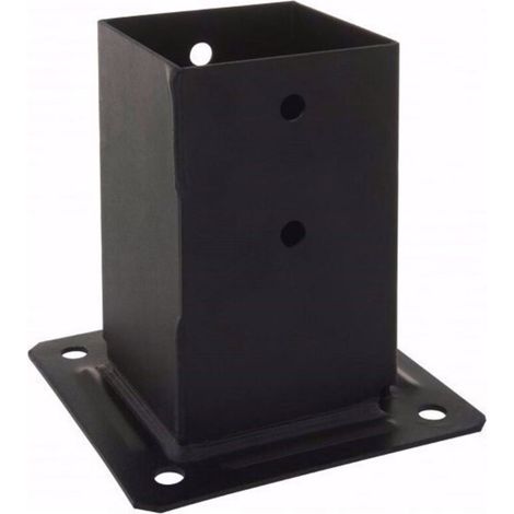 – Pied de poteau carré 90x90 mm – Acier S235JR électrozingué – Finition peinture en poudre RAL9005 – Pour clôtures et structures légères (1/5)