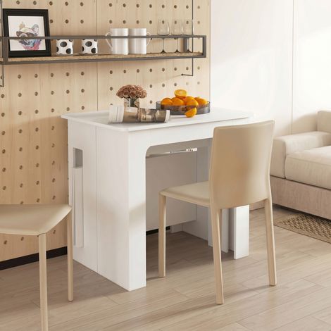 Table à manger pliante, table pliante cuisine extensible jusqu'à 6 personnes, pour petits espaces, salle à manger, blanc (1/5)