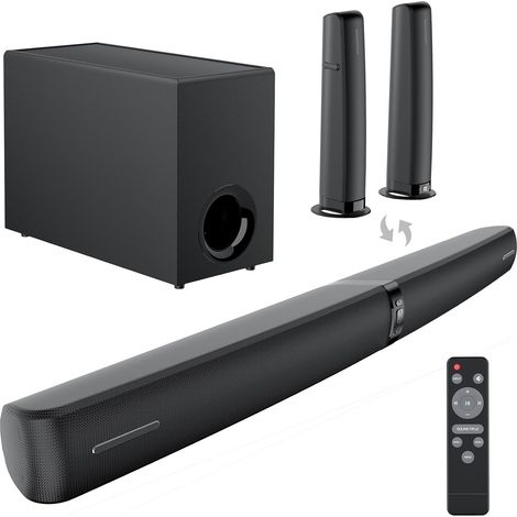 Barre de Son avec Caisson de Basses pour appareils TV, Barre de Son Amovible 2 en 1, 120 W, 3 Modes, Compatible avec Bluetooth 5.3/Arc/Opt/AUX pour TV, PC, Jeux, projecteur, 1 Pack (1/5)