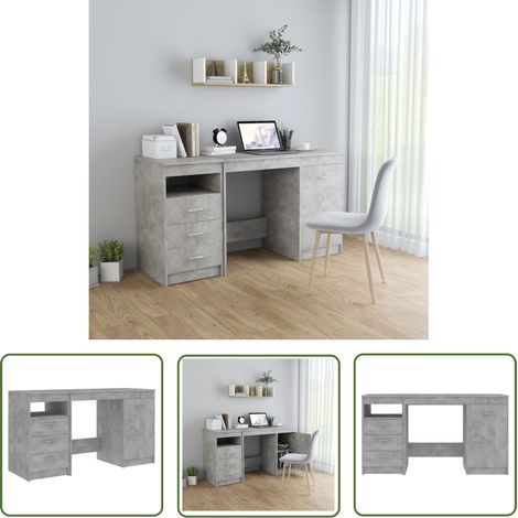 The Living Store Bureau Gris béton 140x50x76 cm Bois d’ingénierie - Bureau Design - Bureau Gris - Bureau Moderne - Bureau Informatique - Bureau Avec Tiroir (1/5)