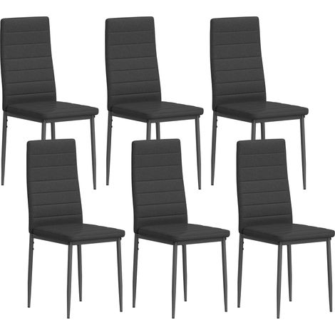 Pack de 6 synthétique avec dossier haut et pieds métalliques 41x50x97 cm noirs chaises modernes de salle à manger rembourrées en lin (1/5)