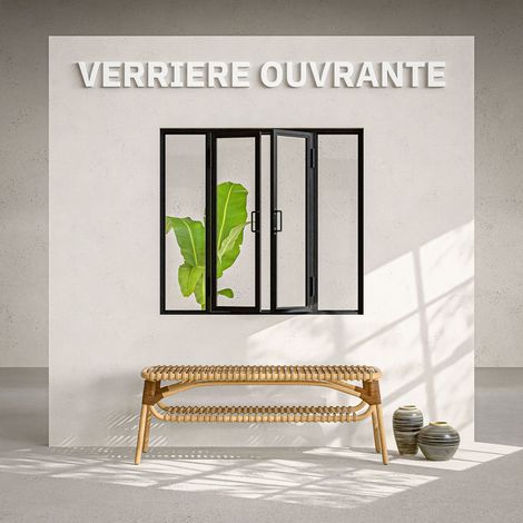 Verrière Ouvrante en Acier 4 Carreaux - Noir (1/4)