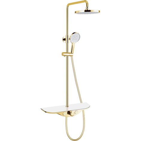 Mexen Exxo conjunto de ducha empotrado con ducha de lluvia y grifo, dorado/blanco - 78113-25 (1/2)