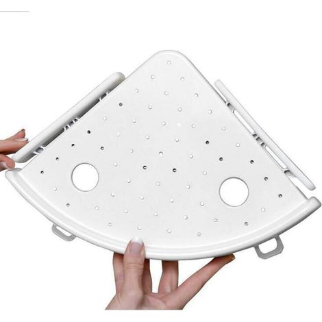 Etagère D'Angle Triangulaire - Support Murale Sans Perçage - Pour Salle De Bain Cuisine Toilette - Avec 2 Crochets Et Evacuation D'Eau - 1 Piece (1/5)