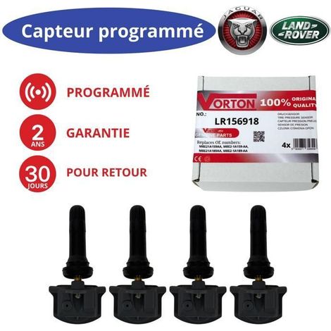 Confezione x4 sensori TPMS programmati 433MHz per Land Rover e Jaguar (LR156918, T2H53944)