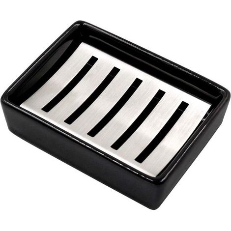 Jabonera de cerámica de acero inoxidable 304 para baño y ducha, color negro, tres niveles. (1/5)