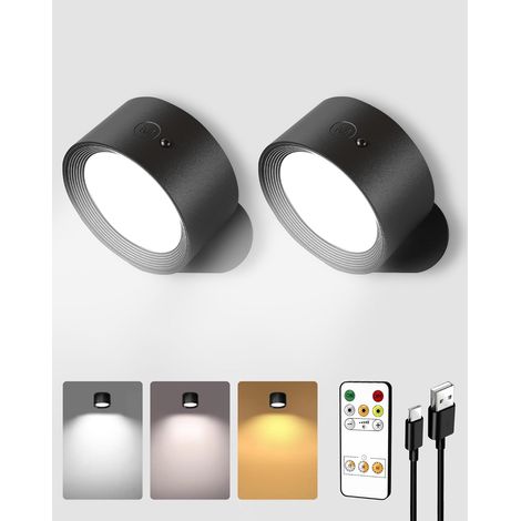 Applique Murale LED Rechargeable - 3 Températures de Couleur - Télécommande et Commande Tactile - Rotation 360° - Dimmable Sans Fil - Pour Chambre Lit Bureau Couloir - 2 Pièces (1/4)