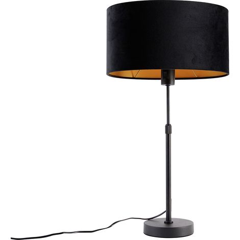 Table Lamp Black with Oval Velvet Shade Black 35cm - Parte