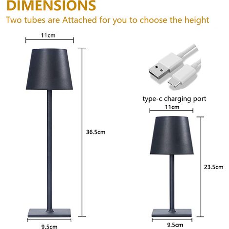Ortviai Lampe de bureau sur pied haut design minimaliste tactile 3 couleurs LED 3 W batterie 2000 mAh noir (1/4)