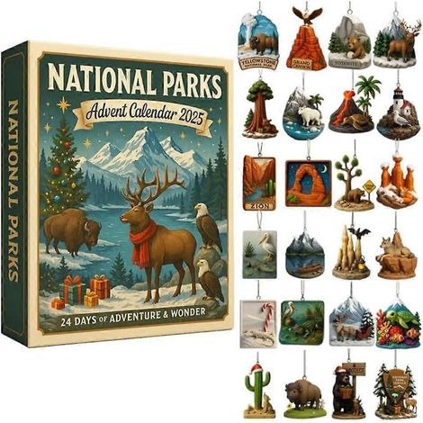 Calendrier de l'Avent surprise de la NASA, série Voiture de luxe - Décoration de sapin de Noël, pendentif acrylique de collection Cerf du parc national - 26 x 18 x 3 cm (1/5)