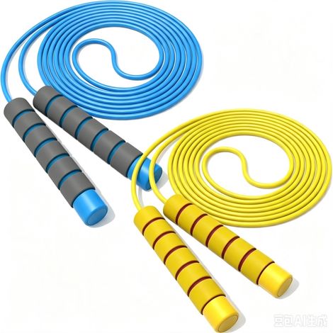 Irovami Corde à sauter souple et réglable pour enfants, poignée en mousse douce pour la peau, idéale pour les activités physiques de toute la famille, bleu et jaune (1/5)