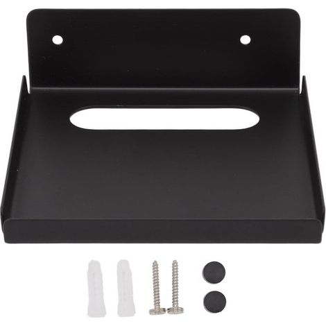 Estante de pared compacto en forma de L de color negro para proyector,dimensiones 11x12 cm,con orificio para cables y bordes elevados (1/5)