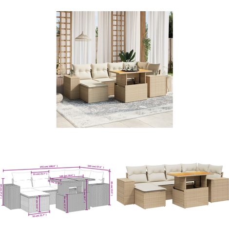 VidaXL - Salon de jardin 7 places beige résine tressée avec coussins confortables extérieur (1/3)