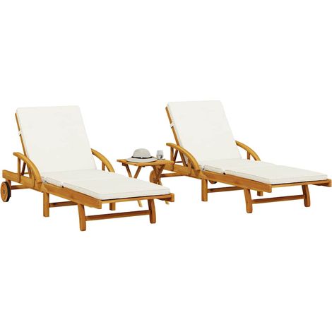 vidaXL Chaises longues lot de 2 avec table bois massif d'acacia (1/5)