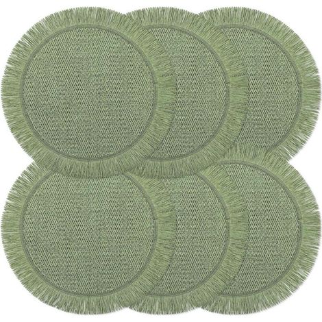 6er-Set runde Papier-Tischsets im Boho-Stil, 38 cm, geflochten, ländlich, farbecht, für Zuhause, Café oder Veranstaltungen, Grün (1/2)