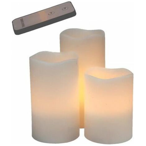 Opjet 011052 Set de 3 bougies LED Ø7.5 H10/12.5/15cm + télécommande Blanc (1/2)