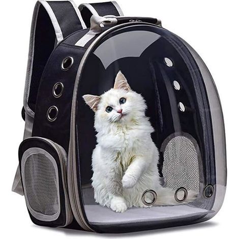Airline-approved breathable bubble backpack for cats in black.