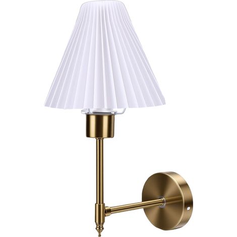 Lampe murale moderne de style nordique, rechargeable et sans fil, avec abat-jour en tissu doré, idéale pour la chambre ou le salon. (1/5)