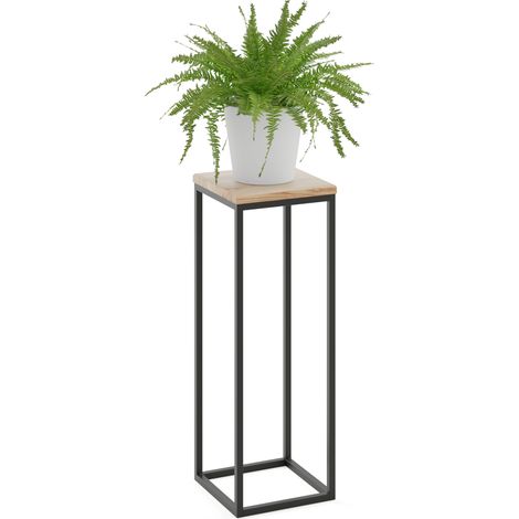 LAMO Manufaktur 70 cm Pflanzenständer Blumenständer Blumenhocker Gestell: Schwarz 100% Echtholz Massiv Platte Farbe: Natur