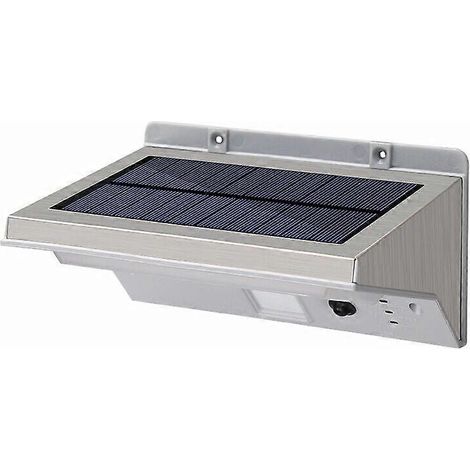 Projecteur solaire mural en acier inoxydable avec LED blanches haute puissance jusqu'à 16 cm de hauteur et détecteur de mouvement 3 modes