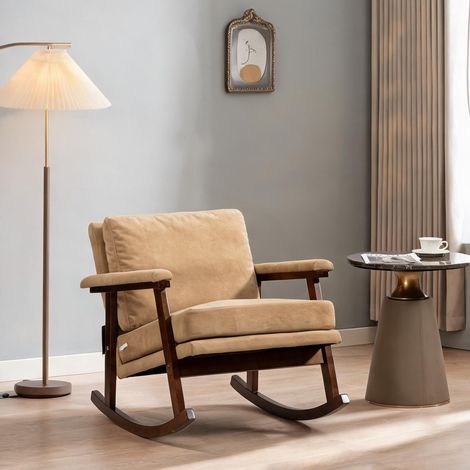 Fauteuil à bascule 83 cm en velours et bois massif avec coussin (1/5)