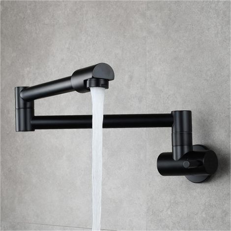 Robinet de Cuisine remplisseur de Pot Robinet de Cuisine en Laiton Robinet Mural Simple Froid mitigeur monotrou Rotation pli Robinet Chrome (Color : Zwart, Size : I) (1/5)