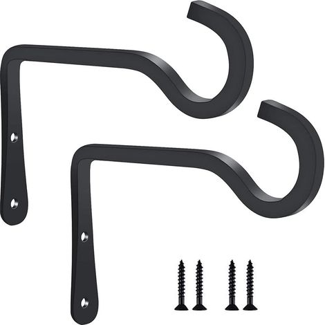 ganci da parete in metallo nero - 15 x 10 cm - Staffe per cesti appesi, per mangiatoie per uccelli, fioriere, lanterne, campanelli eolici (con viti)